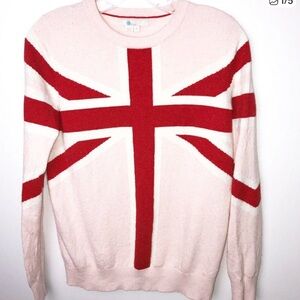 Boden Estella Union Jack Cashmere Blend Pink and Red Metallic Sweater Size XS